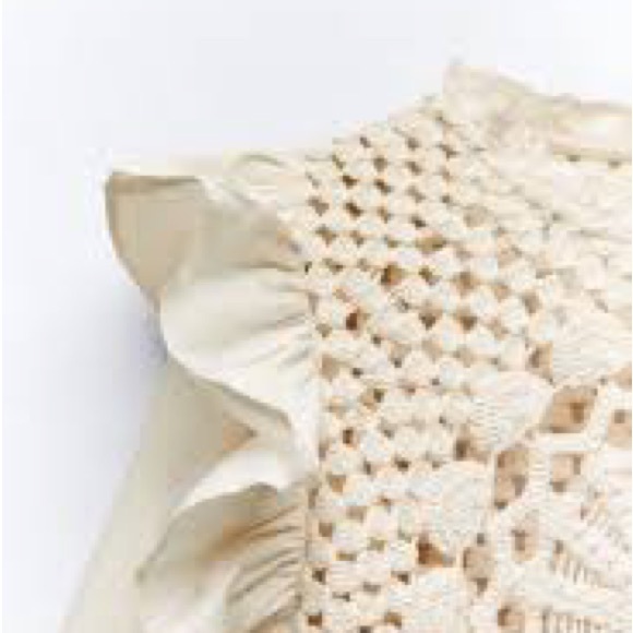 BNWT ZARA NEW WOMAN CONTRAST KNIT TOP WITH RUFFLED SLEEVES ECRU 7200/100 - Picture 6 of 10